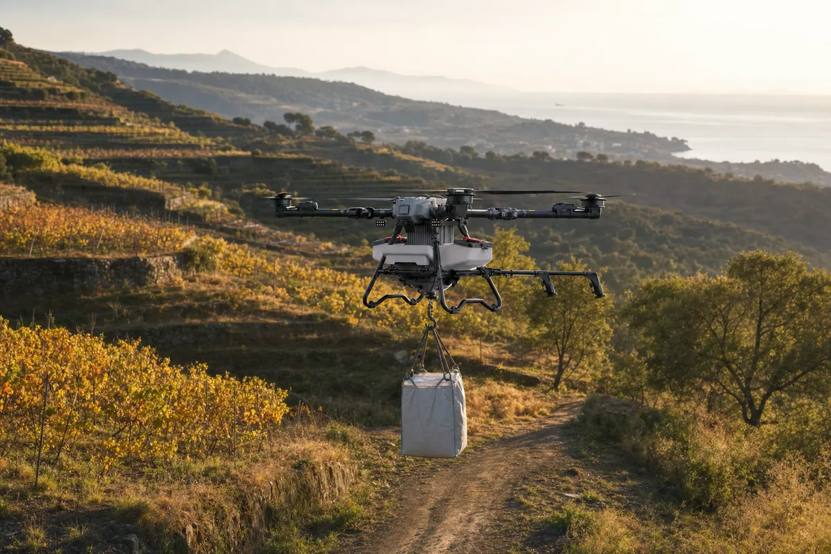 AerialClick Agri100 — drone for spraying, spreading and lifting: Materials where vehicles struggle